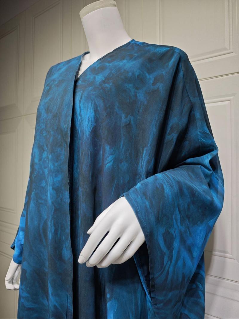 Product Introduction of Women's Tie Dye Print Open Front Abaya, Elegant Casual Long Sleeve Abaya for Daily Wear, Ladies Clothes for All Seasons 6