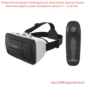 VR Box Remot dengan Pandangan Luas Strap Kepala Nyaman Desain Kacamata Support cocok smartphone ukuran 4.7 - 6.53 Inch Material ABS -Hitam