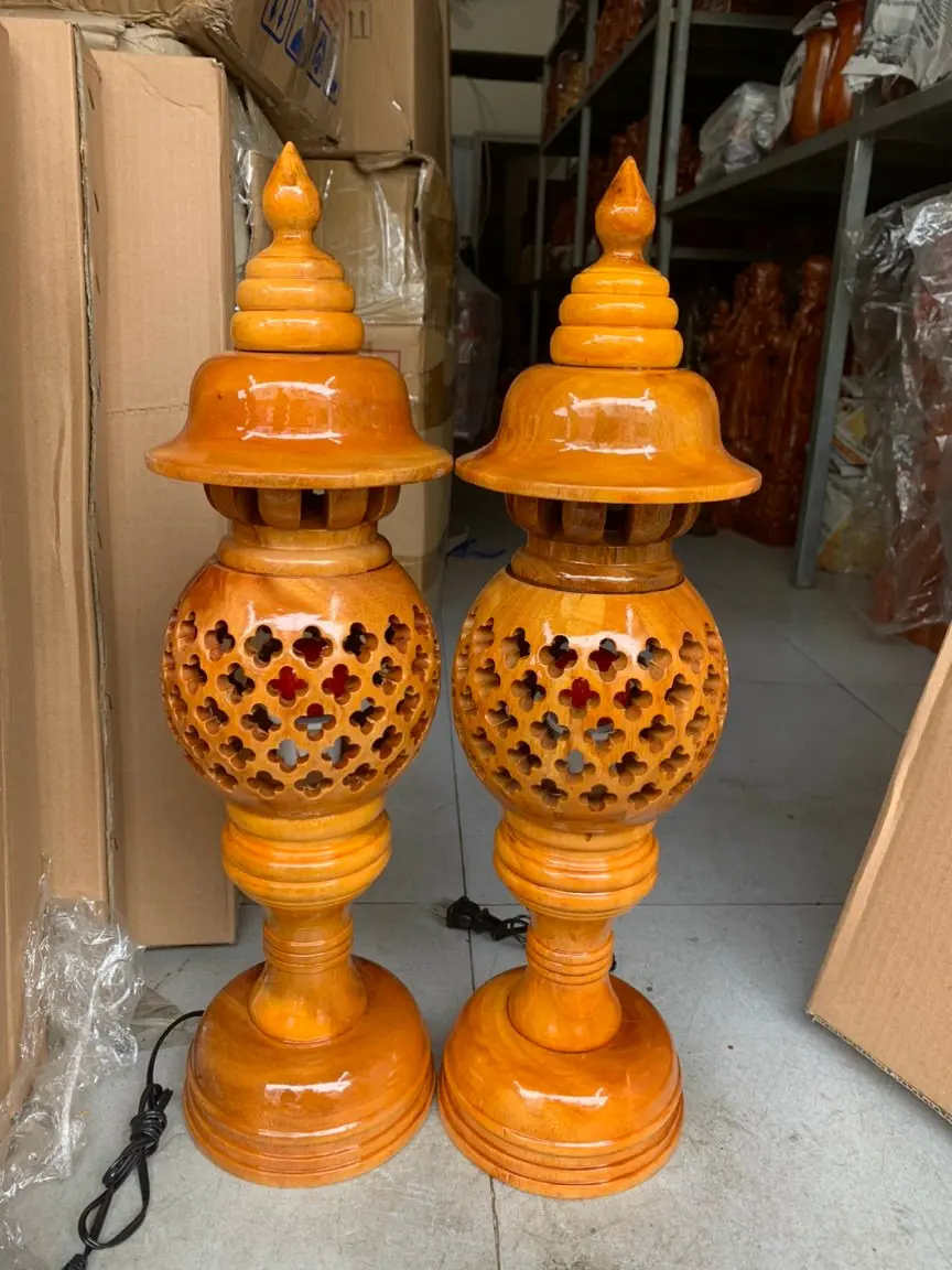 Cặp đèn thờ gỗ-Cặp đèn thờ tổ ông-Cặp đèn thờ quả dứa cao 23-34-41- cm Decor Decor Phòng