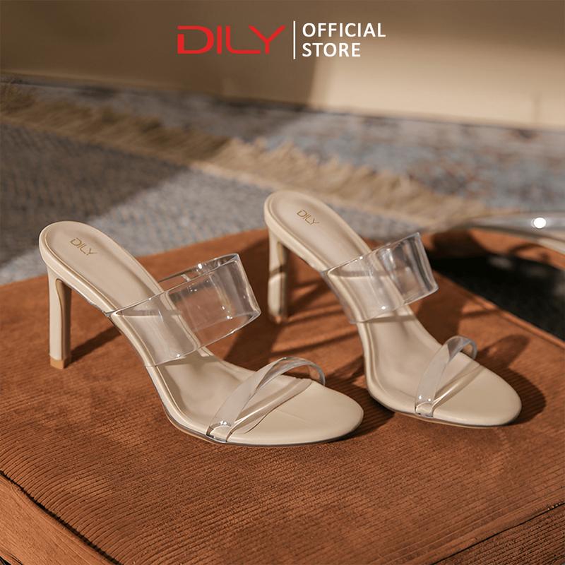 Guốc cao gót nữ quai 2 dây trong suốt mũi tròn dép guốc nữ gót nhọn tôn dáng DILY cao 8cm_AA0384