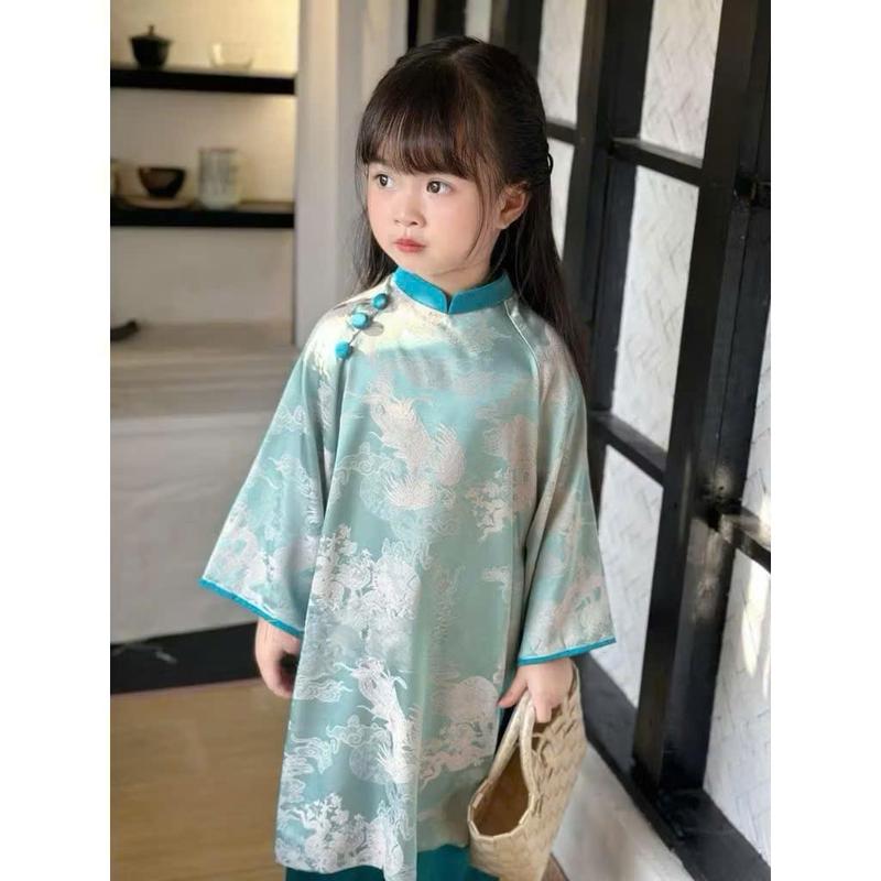 ÁO DÀI TẾT BÉ VÀ MẸ GẤM TƠ TẰM CAO CẤP PHỐI CÚC VAI SIÊU XINH CÁCHB ĐIỆU TẶNG KÈM VÒNG CỔ 5