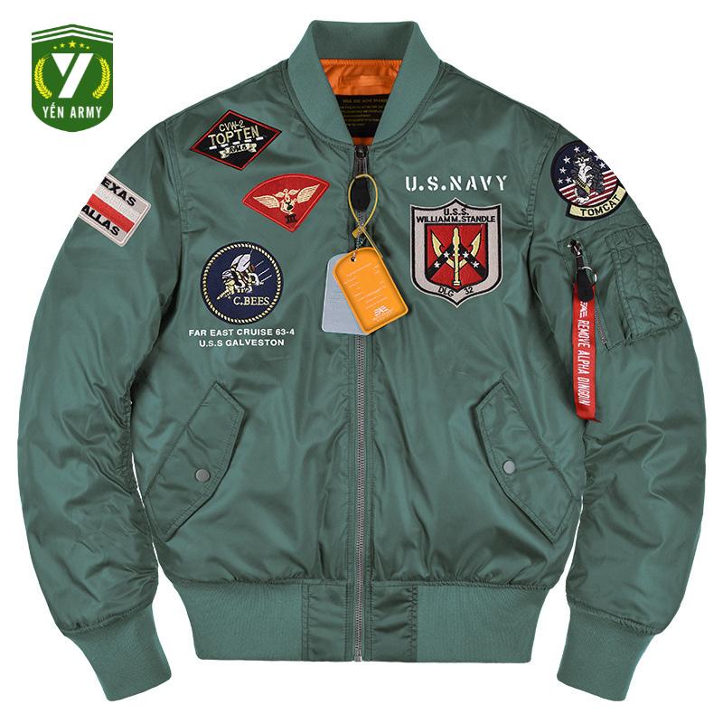 Áo Khoác Pilot Alpha U.S.Navy Nam Chần Bông Màu Xanh Rêu Ghi Bạc Đen - Mã AP2662