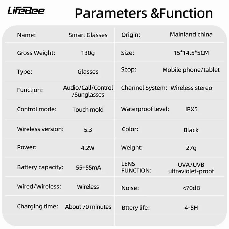LIFEBEE Smart Audio Changing Glasses, Multifunctional Smart Glasses, Remote Control Photo Taking Glasses, Digital Audio Calling Glasses, Durable Voice Assistant Glasses 5