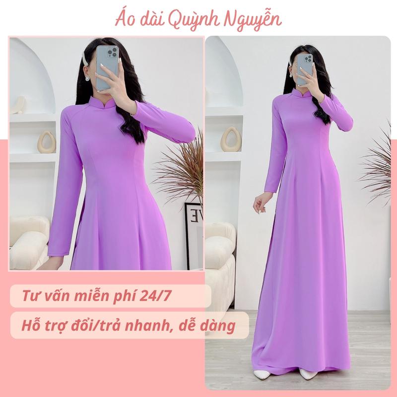  Áo dài trơn áo dài lụa mỹ cổ truyền thống trơn màu tím cà 2 tà tay dài tà A co dãn trẻ trung mịn mát - MÃ T14 Nữ Women Dress 
