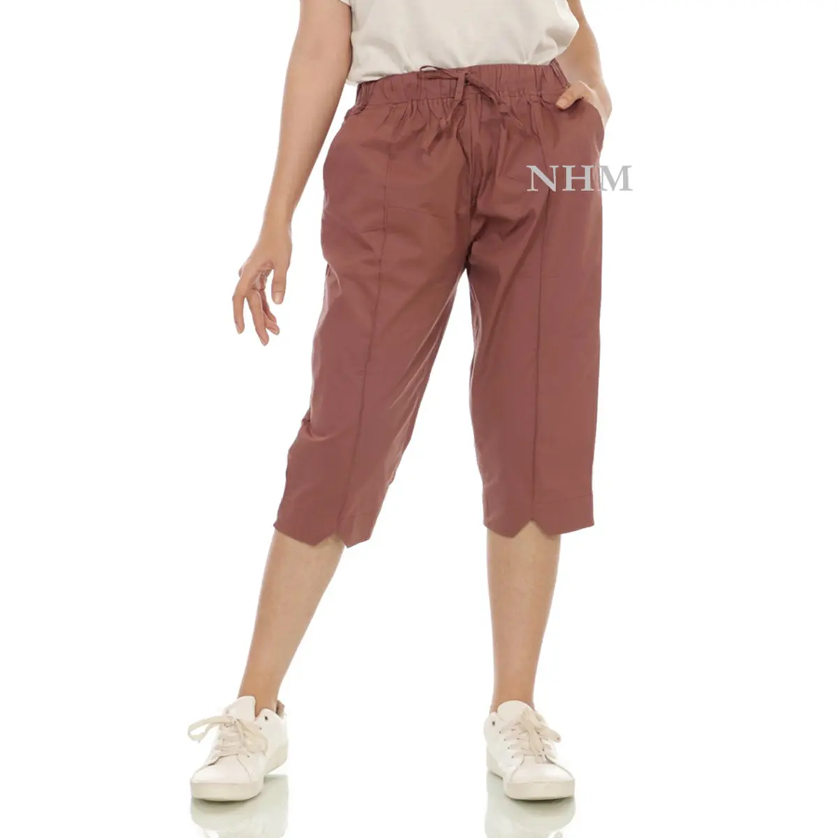 NHM Celana pendek wanita zigzag 7/8, Celana Pendek Casual Wanita Fit Standar Shorts Santai