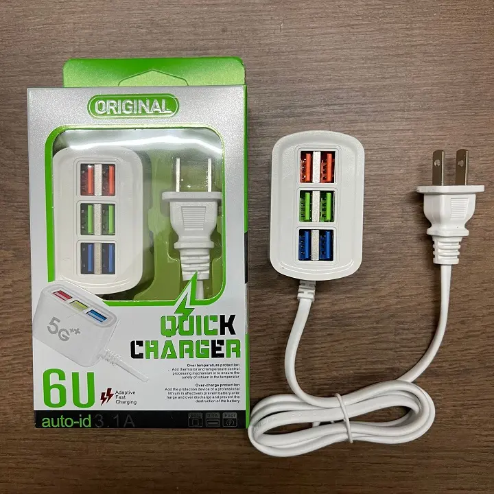 Bộ sạc 6 cổng USB có dây cắm tương thích mọi điện thoại