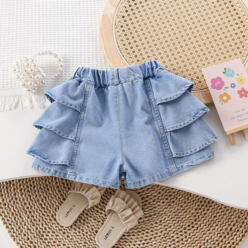 Quần Áo Trẻ Em, Quần Short Denim Mùa Hè, Cho Bé Gái, Có Thể Mặc Ngoài Trời, Phong Cách Hàn Quốc, Mới Và Hợp Xu hướng, Culottes Ren Bánh Mỏng, 2025 0