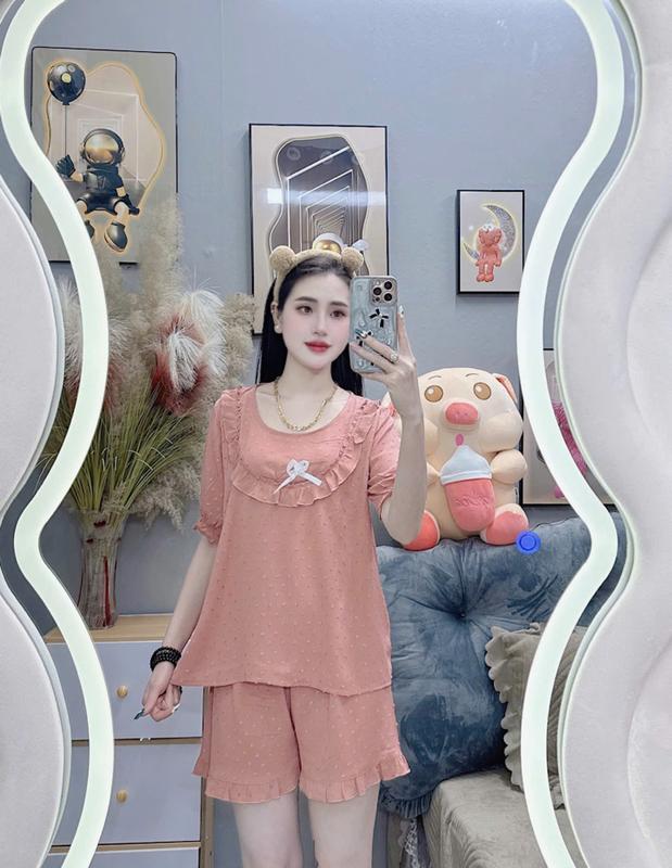 đồ bộ pijama tay ngắn yếm nơ trẻ trung, xinh đẹp, nhẹ nhàng 2