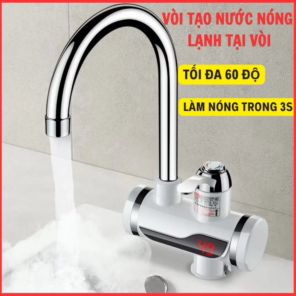 ￼Máy Nước Nóng Lạnh Lắp Đặt Tại Vòi Chính Hãng KAW, XR- 001  ,Gắn Tường, Chậu Rửa Bát, hiển thị nhiệt độ .