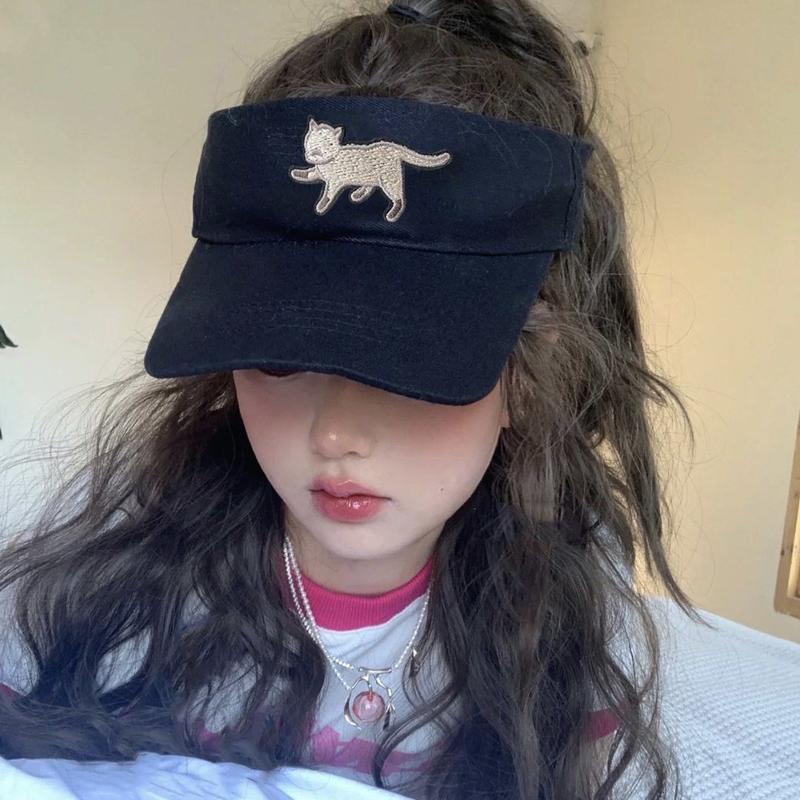 Product Introduction of Original Spring/Summer  Black Cat  Tennis Hat y2k Cute Ins Sports OOTD Sunscreen Empty Top Hat 2