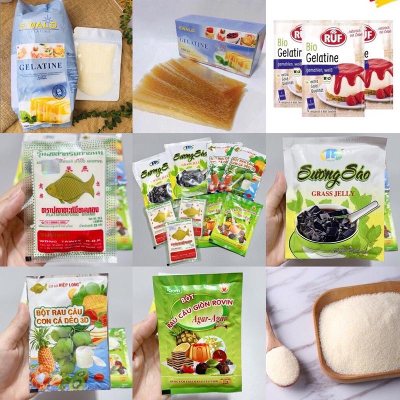 HCM-BỘT RAU CÂU DẺO JELLY, AGAR, CON CÁ THÁI, GELATINE ĐỨC, SƯƠNG SÁO, SƯƠNG SA, PUDDING NHIỀU LOẠI TỰ CHỌN BỘI SHOP