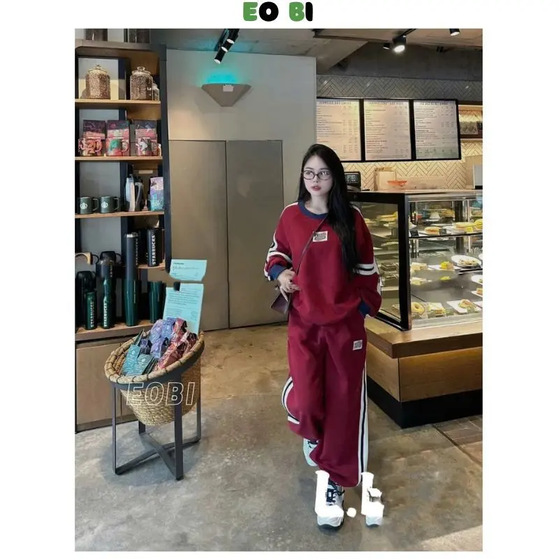 N1 Ưu đãi giảm 40% Bộ sweater miu phối sọc nỉ lót lông mùa đông ấm áp  phong cách hàn quốc