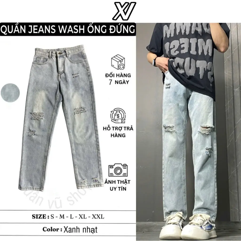 Quần jean nam ống suông Bagy Form Suông Ống Suông Wash Rách Phong Cách mới 4 màu mới nhất Menswear Pants❤️