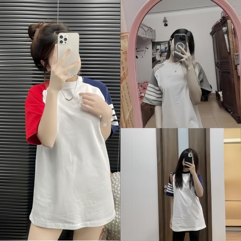 Áo Phông Nam Nữ Mix Tay 2 Màu Trẻ Trung Hot Trend Girl Phố, Boy Phố New 2024 Top Cổ Tròn Women