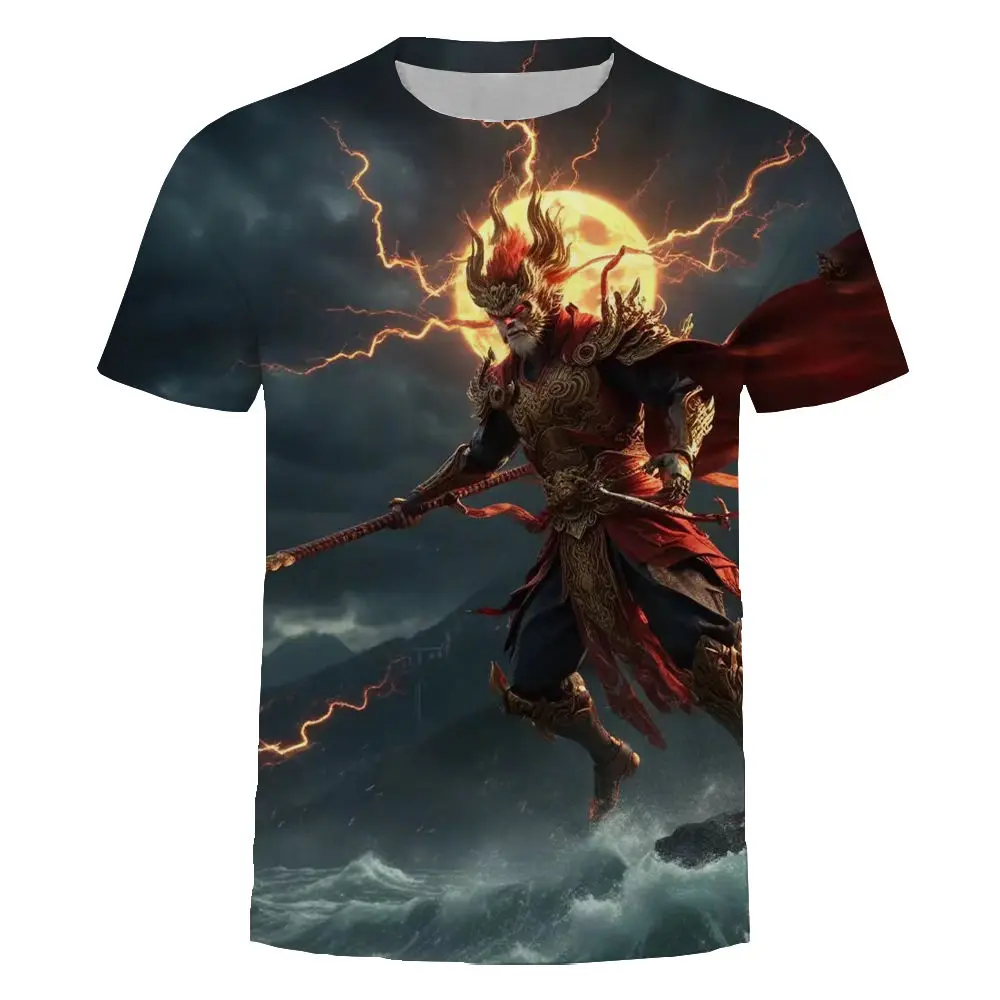 Game Black Myth Sun Wukong Character 3D Printed T-shirt for Men Loose Round Neck Breathable T-shirt