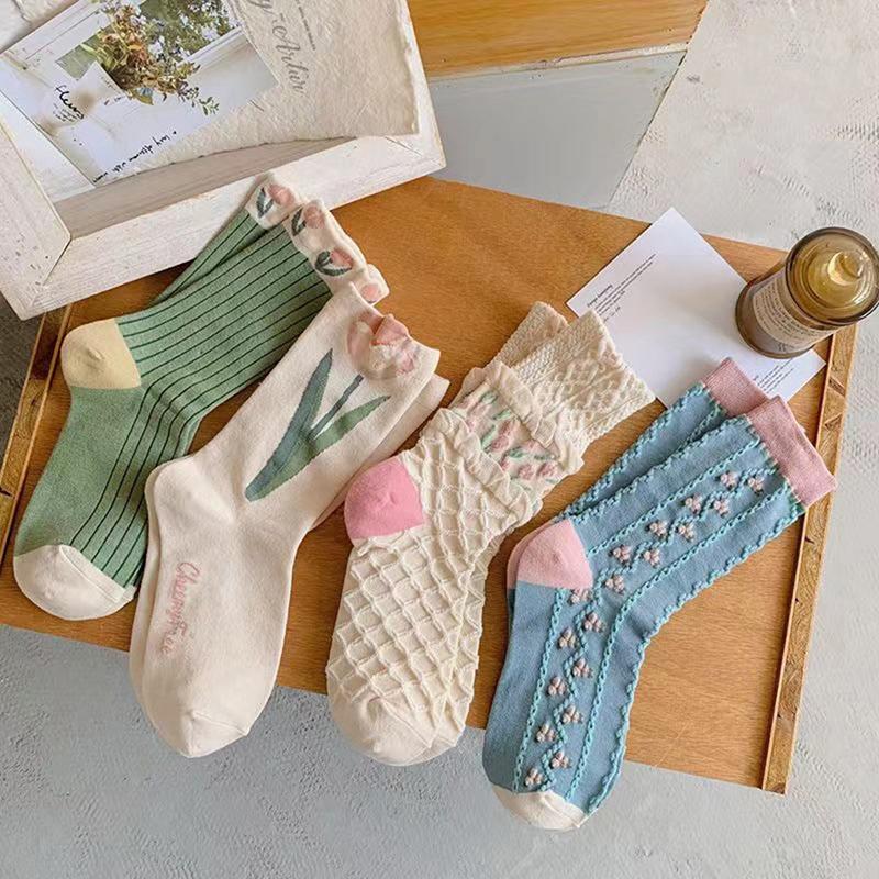 Product Introduction of Stokin Wanita, Ketibaan Baru, Gaya Korea, Trend Bunga, Stokin Kapas Kasual, Sesuai untuk Kanak-kanak Perempuan, Ruffle Berjumbai, Comel dan Manis, Bernafas, Stokin Krew Kawaii 16