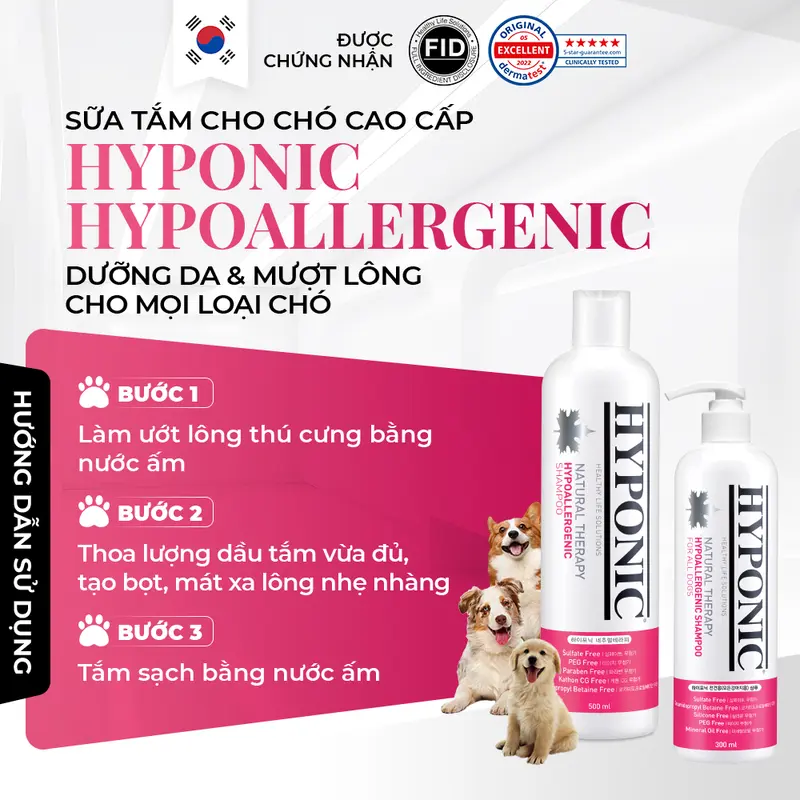 10ml - Sữa tắm cho chó cao cấp HYPONIC Hypoallergenic, dưỡng da và làm mượt lông cho mọi loại chó 1