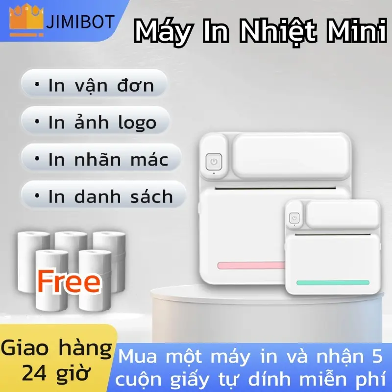 【Quà 5cuộn giấy】JIMIBOT Máy in Nhãn dán Máy in mini Bluetooth phù hợp với Android / IOS 0