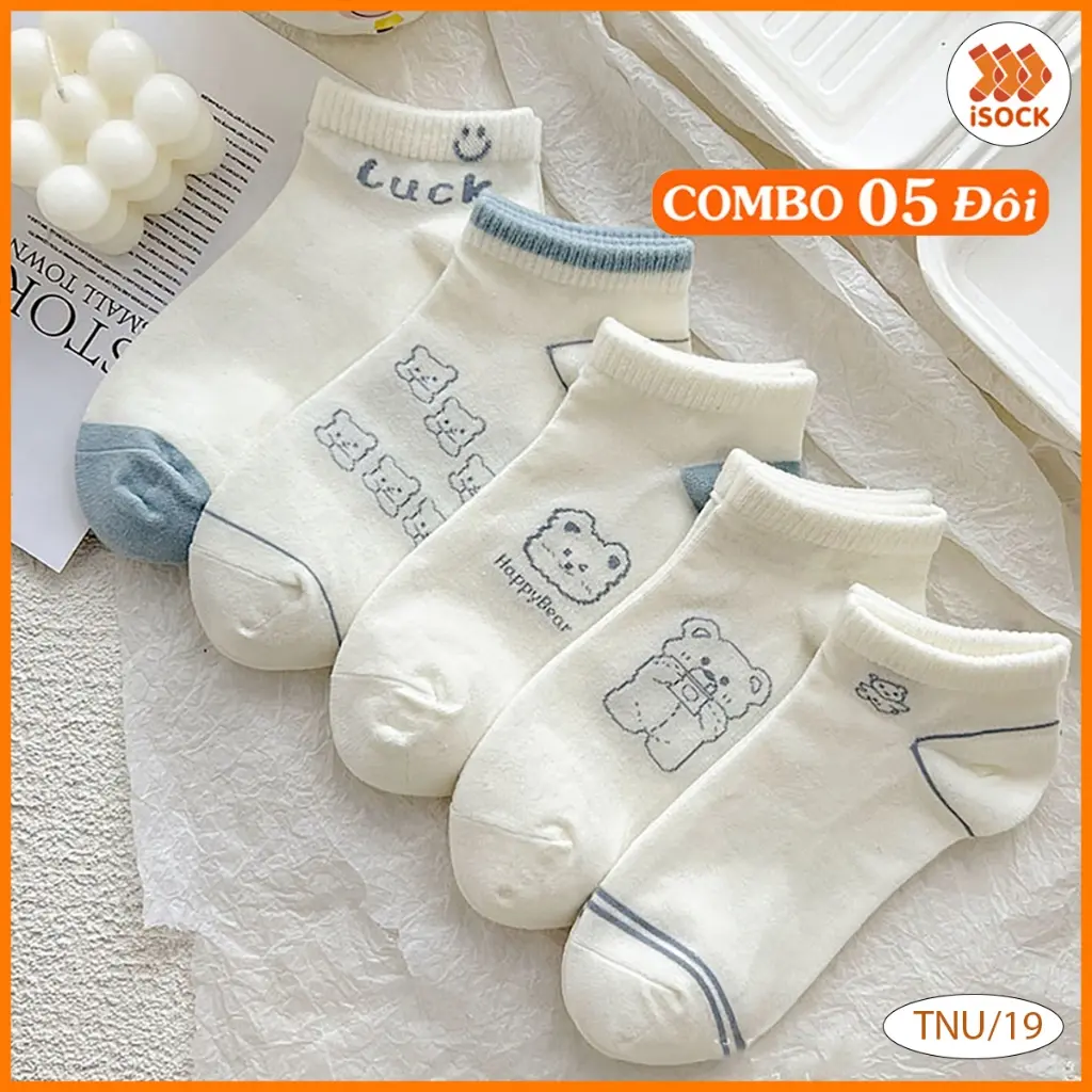 Set 05 Đôi Tất Nữ Cotton Chống Trơn Trượt Thể Thao Thời Trang Vớ Nữ Mùa Hè Cổ Ngắn Trung Cao Dài Giá Rẻ Đen Trắng TNU19