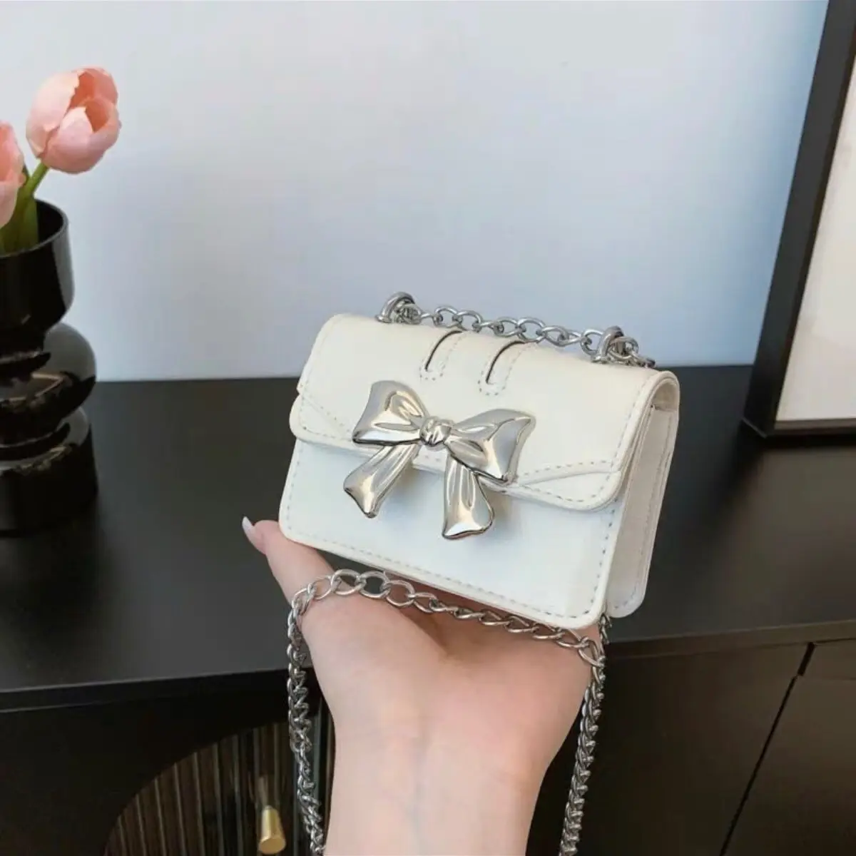 Túi xách nữ mini đeo chéo đeo vai nhám phối nơ xinh dễ thương