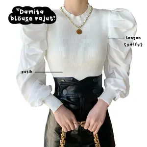 NJ - DAMITA BLOUSE ATASAN WANITA  Baju Merah Panjang Polyester Hitam Putih Casual Premium