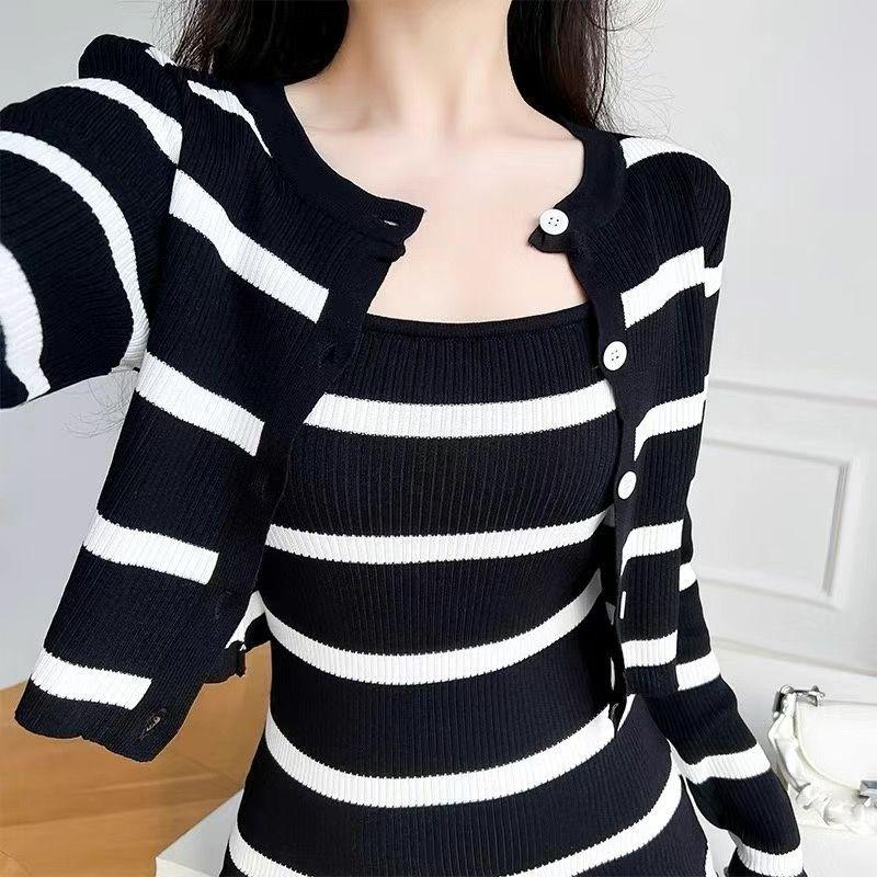 Product Introduction of Sut Pakaian Wanita, Pakaian Musim Panas, Baju Berkait Lengan Pendek dan Panjang, Rekaan Luar Bahu, Berjalur, Tali Spageti, Set Dua Keping, Ketibaan Baru 10