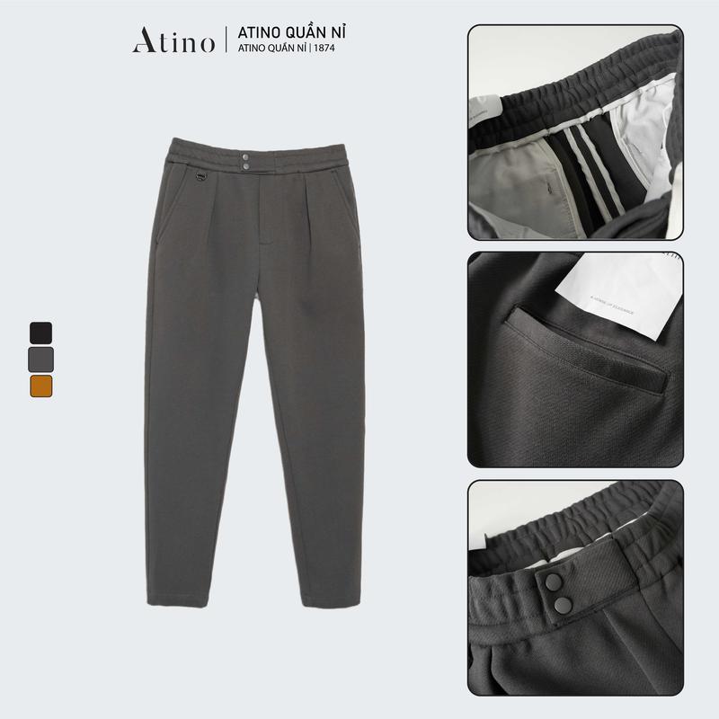 Quần Nỉ Dài Nam Trơn ATINO 30.3.1874 Menswear Cotton Ghi Tre Bi