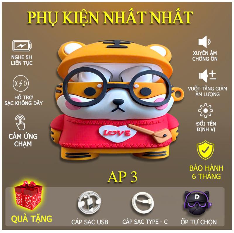 ( Tặng Ốp-Tặng CapUSB ) Tai Nghe AP 3 - Bảo Hành 6 Tháng Nhét Tai Bluetooth Nghe Nhạc Earphone m21 white ống giảm thanh di động trên tai p2961-kaki kiểm soát âm lượng Có On Ear tainghe j206 pro2 anc tai nghe Kem