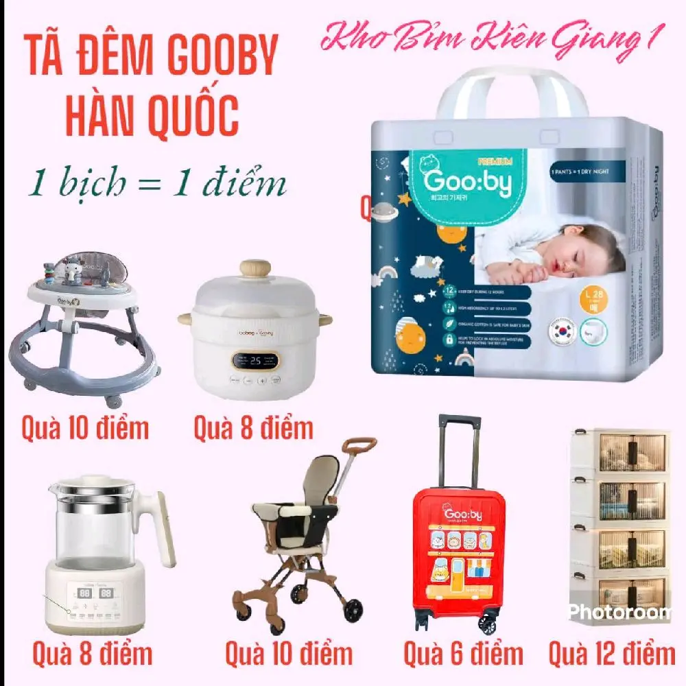 (Tích Điểm Đổi Xe) 1 bịch TÃ ĐÊM GOOBY PREMIUM cho bé, đủ size dán và quần bỉm