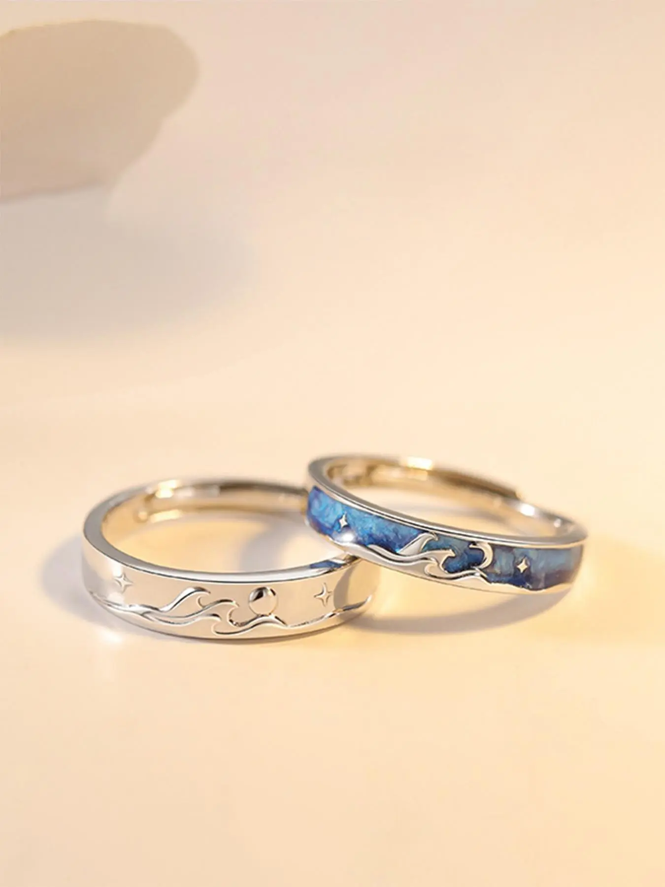 1 Pair Fashion Elegant Sun & Moon Pattern Cuff Ring, Trendy Casual Copper Jewelry for Party, Daily Clothing Decor