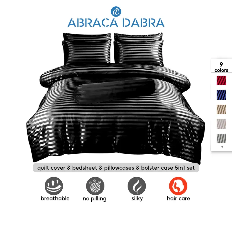 Luxury Satin Silk Bed Sheets Set 4Pcs Soft Premium Ice Silky Quilt Cover Fitted Bedsheet Set with 15 Inches Deep Pocket for Mattress Cool Feeling Single Queen King Size