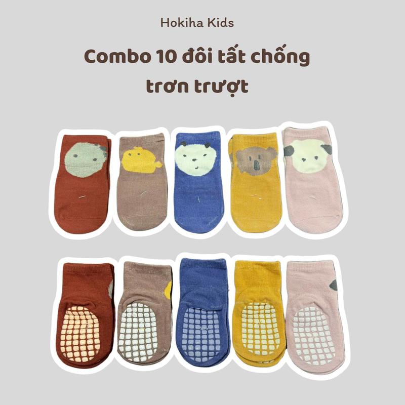 [ Hokiha Kids ] TE706 -Combo 10 đôi tất dày dặn chống trơn trượt cho bé trai bé gái đáng yêu size 0-3 tuổi