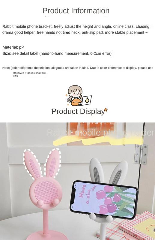 Product Introduction of Adorable Rabbit Mobile Phone Bracket Adjustable Desktop Super Stable Lazy Bracket Binge-Watching Tool Accessories Cellphone Smartphone Stand Mount 13