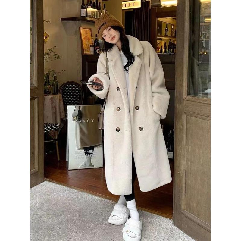 Áo Khoác Lông Giả, Phong Cách Mới Mùa Thu Và Mùa Đông, Dày Và Dài, Cổ Áo Phù Hợp Với Dáng Rộng, Lông Cừu Giả Nữ Jacket Women Top Voi Màu Hồng 5