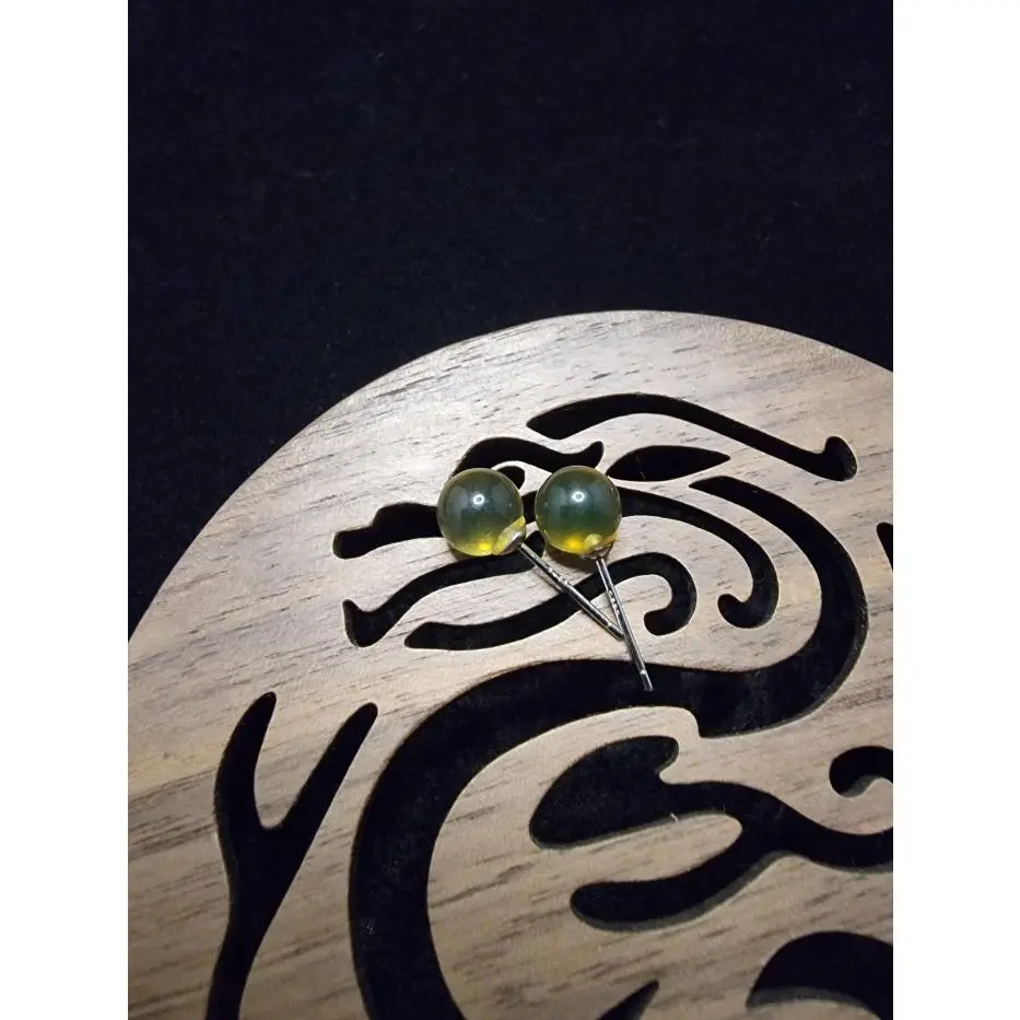 Anting Batu Amber Damar Madu Silver 925 Full Natural 6.5mm C658
