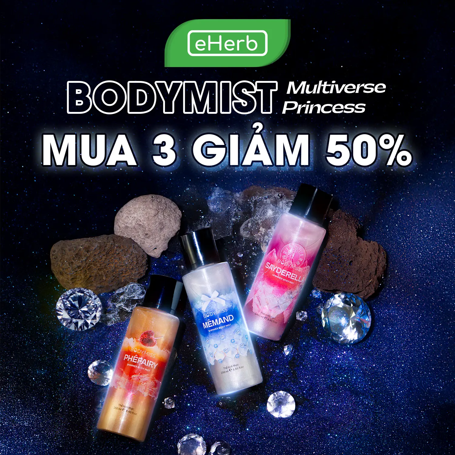[MUA 3 GIẢM 50%] Bodymist Nhũ Lấp Lánh Nước Hoa Nam Nữ EHERB - Xịt Thơm Body Kim Tuyến Unisex BODYMISS Phù Hợp Đi Học, Hẹn Hò - Xịt Khử Mùi Cho Nam - Nước Hoa Mini Hair Mist Perfume Cosmetic Fragrance Women Mỹ Phẩm Chính Hãng Princess