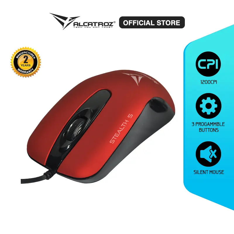 Mouse Kabel Alcatroz Stealth 5 Silent USB | 1200 CPI High Resolution Optical Mouse [ 2 Tahun Garansi Resmi ]