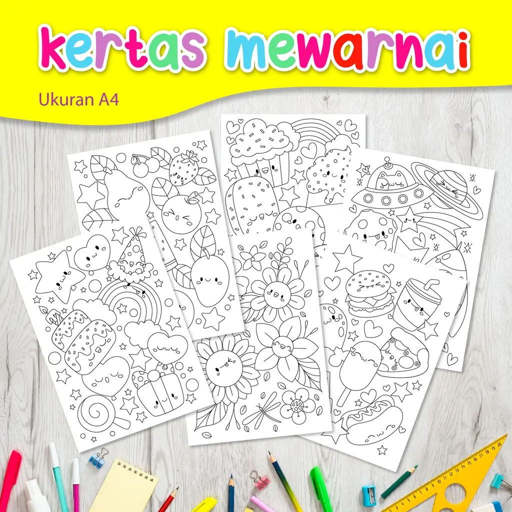 Kertas Mewarnai Ukuran A4 - Mainan Edukasi Anak Mewarnai Poster