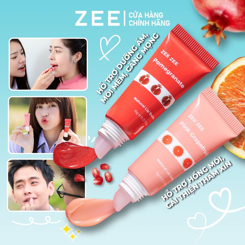 Combo Môi Căng Son dưỡng hồng môi Lựu Đỏ + Bưởi Hồng ZEE ZEE dạng tuýp 6g x 2 Skincare cho Nữ