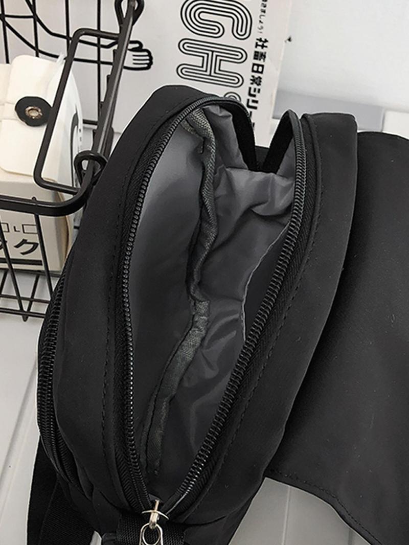 Product Introduction of Men's Casual Plain Color Nylon Crossbody Bag,  Trendy Letter Pattern Zipper Shoulder Bag for Work & School 2