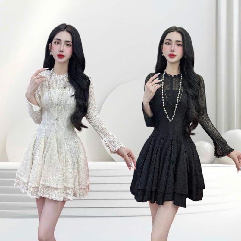 Đầm thiết kế CRAZYTEEN S5530 dành cho nữ kiểu tay dài len đan xếp tầng peplum để đi chơi ( Đầm tay dài/ Áo bra/ Quần bào hộ ) Đầm hela