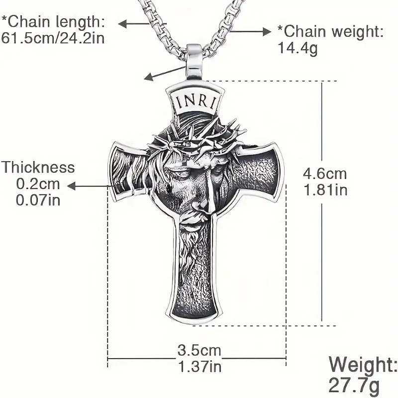 1pc INRI Jesus Christ Necklace,  Pendant Necklace and Thorn Crown Jesus    cross chain 3