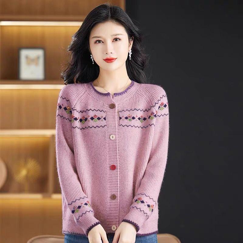 Áo Cardigan Dệt Kim Sợi Hoa Cho Mẹ, Phong Cách Mới Mùa Xuân Và Mùa Thu, Dành Cho Phụ Nữ, Dáng Rộng Vừa Vặn, Áo Khoác Len Trẻ Trung, Áo Dệt Kim Ngắn, Áo Mặc Bên Ngoài Hợp Xu hướng 1