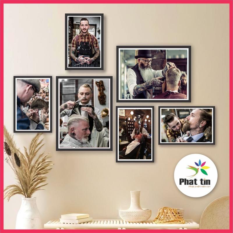 Trang trí salon tóc bằng set 6 tranh dán tường tiện lợi tranh formex nhẹ bền có sẵn keo dán xưởng In Phát Tín