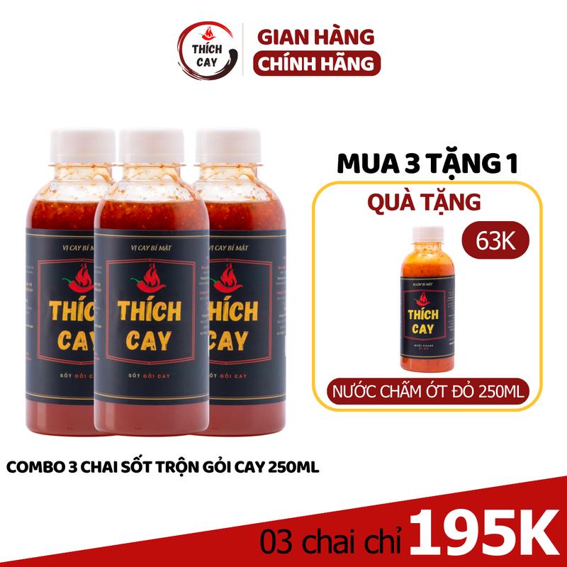 [Tặng Muối chấm đỏ 250ml] Combo 3 chai nước trộn gỏi Thích Cay 250ml, nước sốt trộn rau, salad, nộm tiện lợi chỉ 5 phút