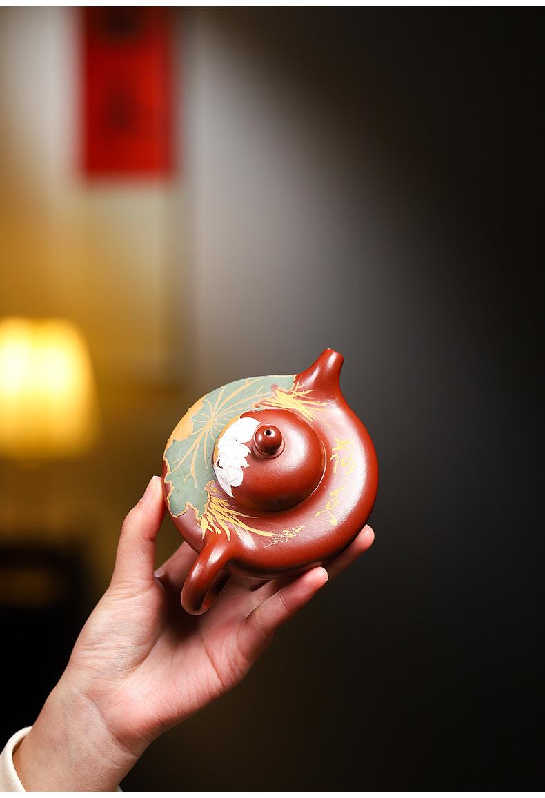Product Introduction of Huaying Shenglight Yixing Purple Clay Teapot – Dahongpao Stone Red Clay Hand-Painted Rain Sand Design Gong Fu Tea Set perfect  teapot 6