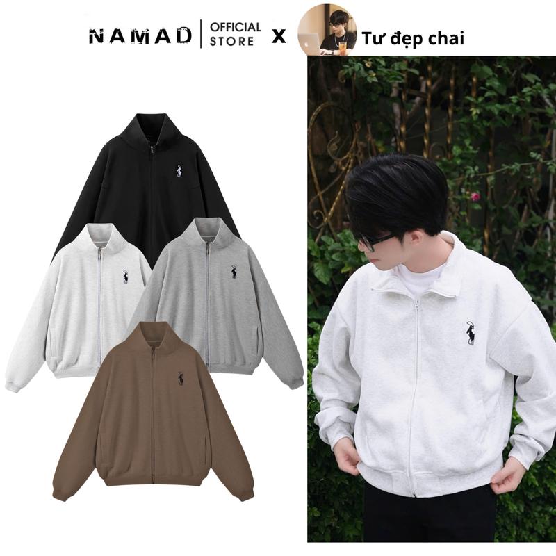 [ NAMAD x Tư đẹp chai thích live‍️‍️ ]  Áo Khoác Zip Nam Nữ Form Rộng Thêu Logo Chỉ Nổi Chất Liệu Nỉ Cotton Mịn Không Xù Lông, Không Bai Nhão Menswear Jacket Đen