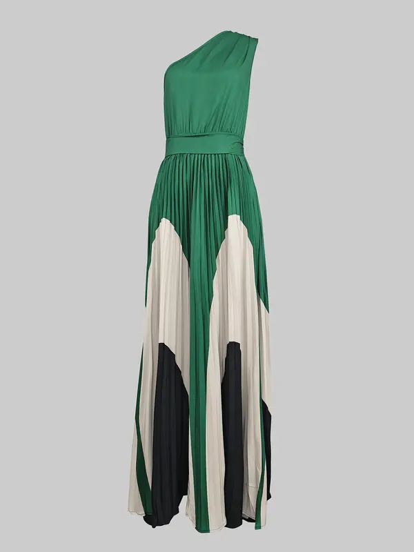 Women's Colorblock One Shoulder Dress, Elegant Long Dress for Party Holiday Wedding Guest, Ladies Clothes for All Seasons, Elegant Dresses, Womenswear 2