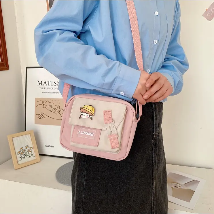 Túi chéo nữ xinh trộn màu Lunsme vải canvas thời trang Hàn Quốc cho học sinh 7