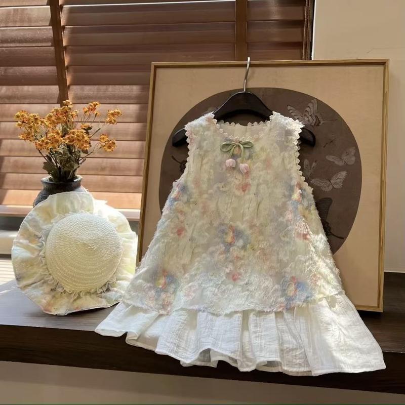 A071-Pippikids Váy Váy Bé Gái Váy Công Chúa Không Tay Hoa Thích Hợp Cho Mùa Hè Cho Trẻ Em